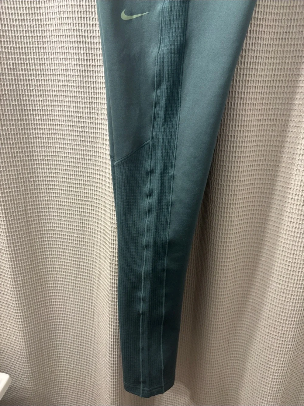Nike Girls' Dark Teal Leggings with Light Green Waistband